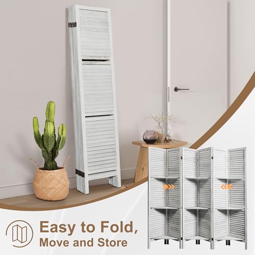 6 Panel Wooden Room Divider with Shelves B102027