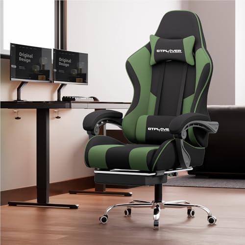 Gaming Chair with Footrest and Lumbar Support, Height Adjustable, 360° Swivel, Blue U7447