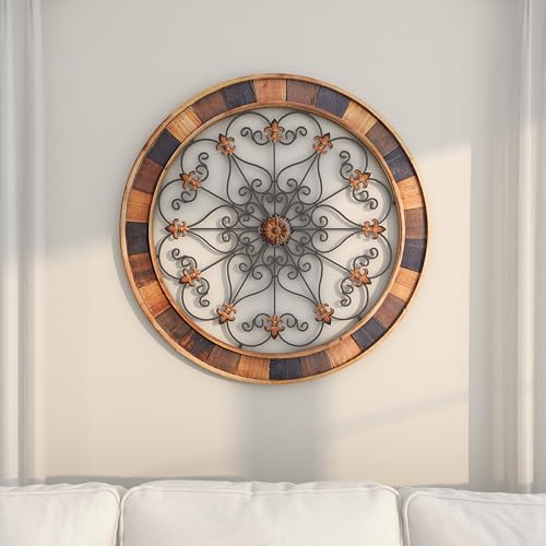 Metal Fleur De Lis Wall Decor with Perforated Details, 25 x 23 Inch O96116