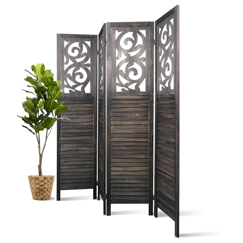 6 Panel Wooden Room Divider with Shelves B102027