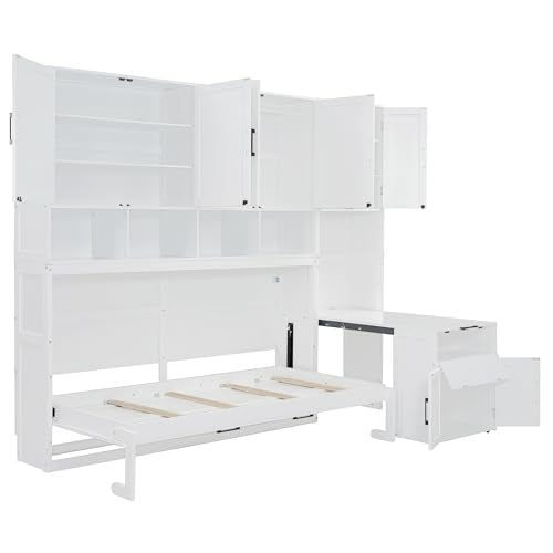 Twin Murphy Bed with Wall Frame, Closet, Drawers and Desk, White D510253