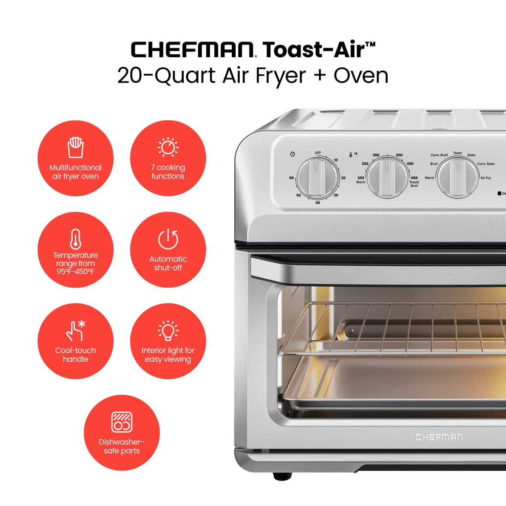 Air Fryer Toaster Oven Combo, 7-in-1 Countertop Convection, 20 Qt, Stainless Steel F208025