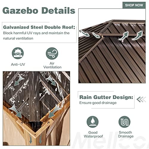 12x16 ft Hardtop Gazebo with Galvanized Steel Roof, Curtains and Netting V821