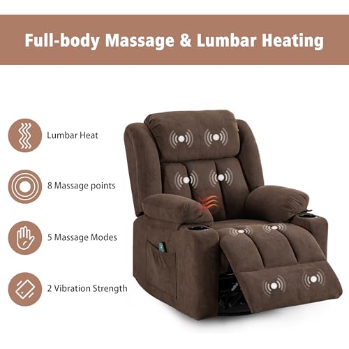 Swivel Recliner Chair for Adults with Massage and Heat, Fabric, Lime Gray B7507