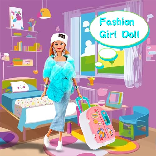 105 Pcs Doll Wardrobe Playset with Doll, Clothes, Shoes and Hangers N690