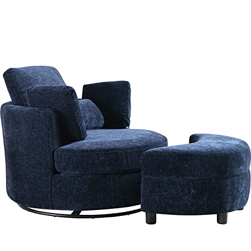 Swivel Barrel Chair with Ottoman for Living Room Bedroom, White W553228