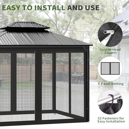 10x10 ft Gazebo Replacement Mosquito Netting with Zippers, 4-Panel Sidewall Y911936