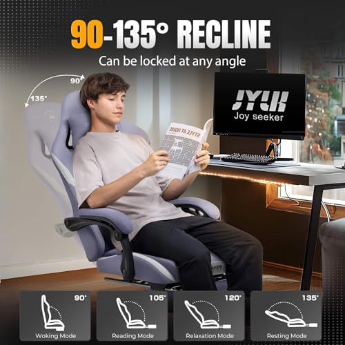 Gaming Chair Ergonomic Office Chair with Foot Rest, Breathable Fabric Computer Chair with Headrest and Lumbar Support V504535