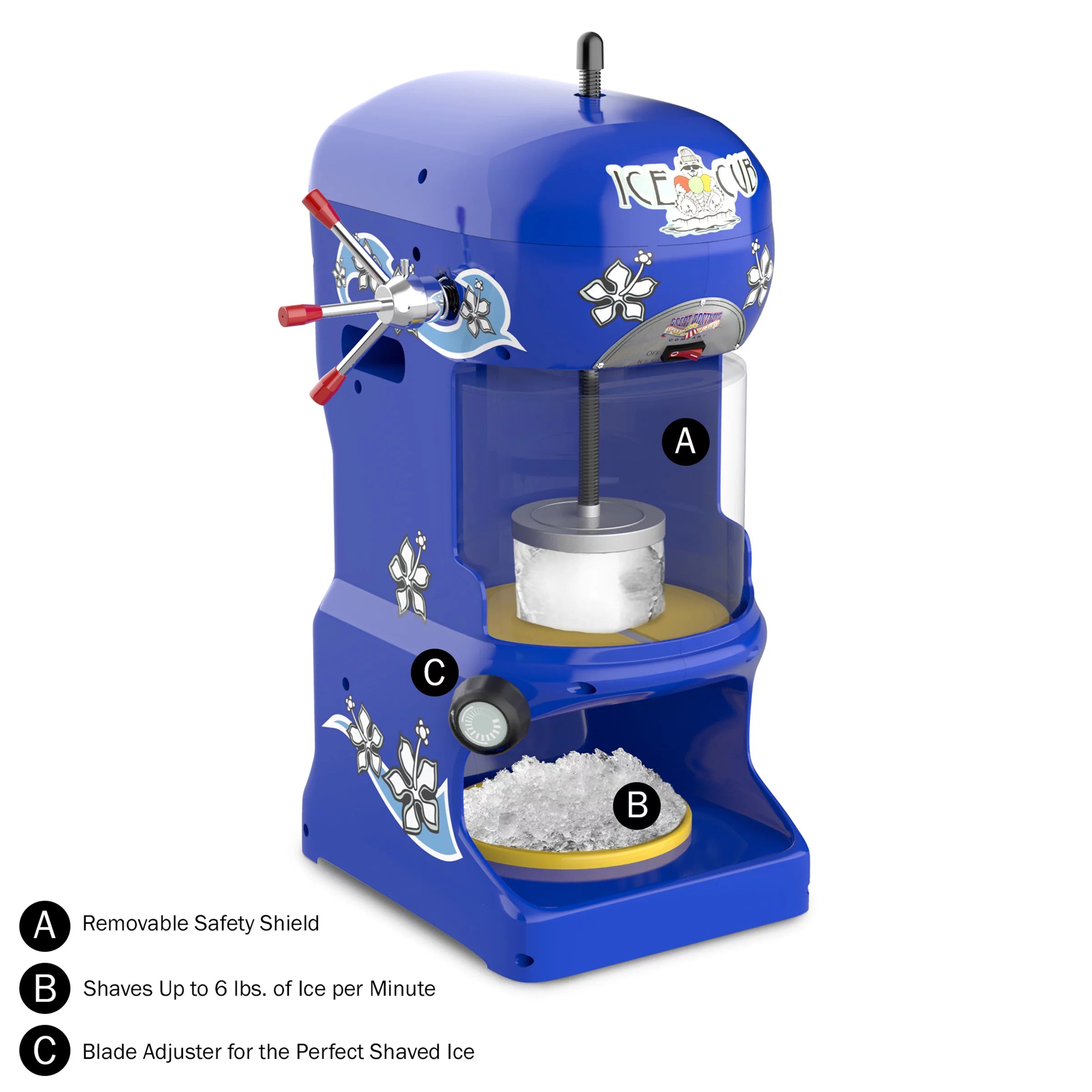 Ice Cube Shaved Ice Machine, Electric Block Ice Shaver & Snow Cone Maker, Blue K25377