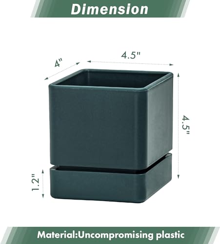 4 Inch Plastic Herb Planter Pot with Drainage Holes and Saucer, White, Set of 3 V50113
