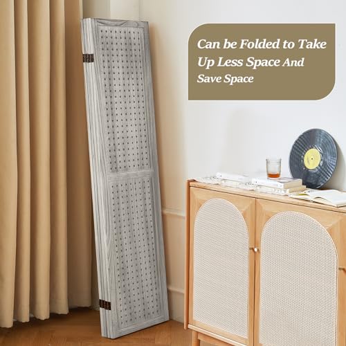 Wooden Pegboard Room Divider, 5.6Ft Folding Privacy Screen P5676