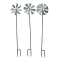 Set of 3 Galvanized Grey Farmhouse Windmill Wind Spinner Garden Stakes – Whimsical Outdoor Decorations Creating Mesmerizing Kinetic Displays, 41 Inches High