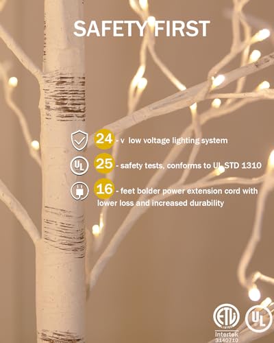 Lighted Birch Tree Set 4ft, 6ft and 8ft with Warm White LED Lights for Holiday Decor Z480