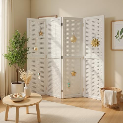6 Panel Wooden Room Divider with Shelves B102027