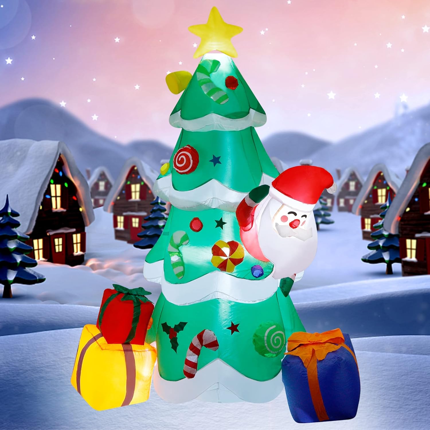 7 ft Inflatable Christmas Tree with Santa Claus Gift Boxes, Built-in LED Lights Q150
