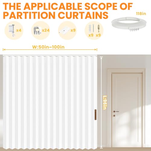 Accordion Room Divider Curtains with Ceiling Track, Grey, W100 x L84 J296