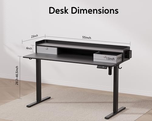 Electric Standing Desk with 2 Drawers, Height Adjustable for Home Office B137