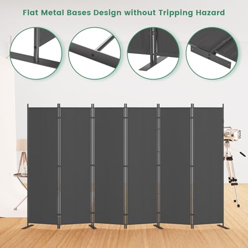 8-Panel 6 ft Tall Indoor Folding Room Divider, Portable Privacy Screen, Freestanding Partition, Dark Grey K442