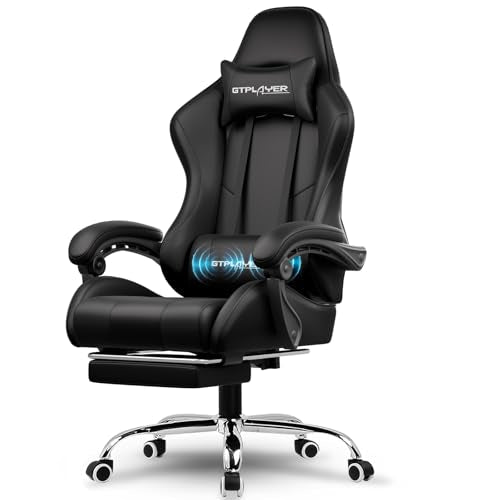 Gaming Chair with Footrest and Lumbar Support, Height Adjustable, 360° Swivel, Blue U7447
