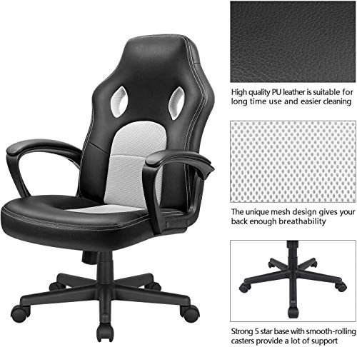 High Back Ergonomic Leather Gaming Chair, Adjustable (Blue) R643180