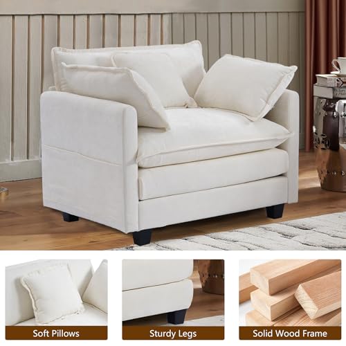 Chenille Lounge Chair with Ottoman, Beige W1064