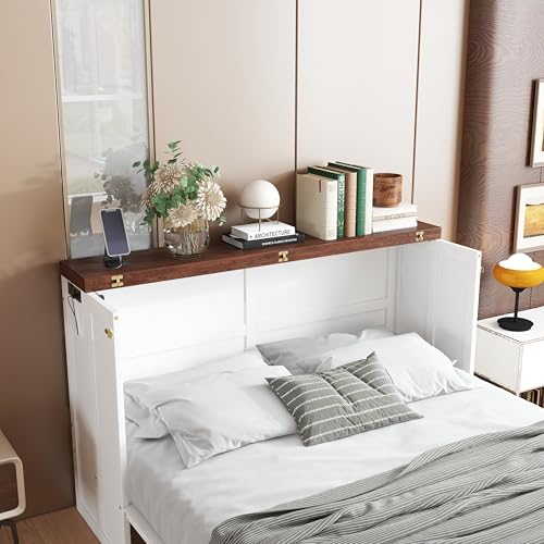 Queen Size Murphy Bed with Charging Station and Storage Drawers D4782