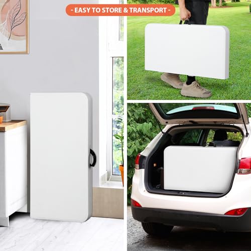 Portable 4 Foot Plastic Folding Table, Indoor Outdoor Heavy Duty, White R80992