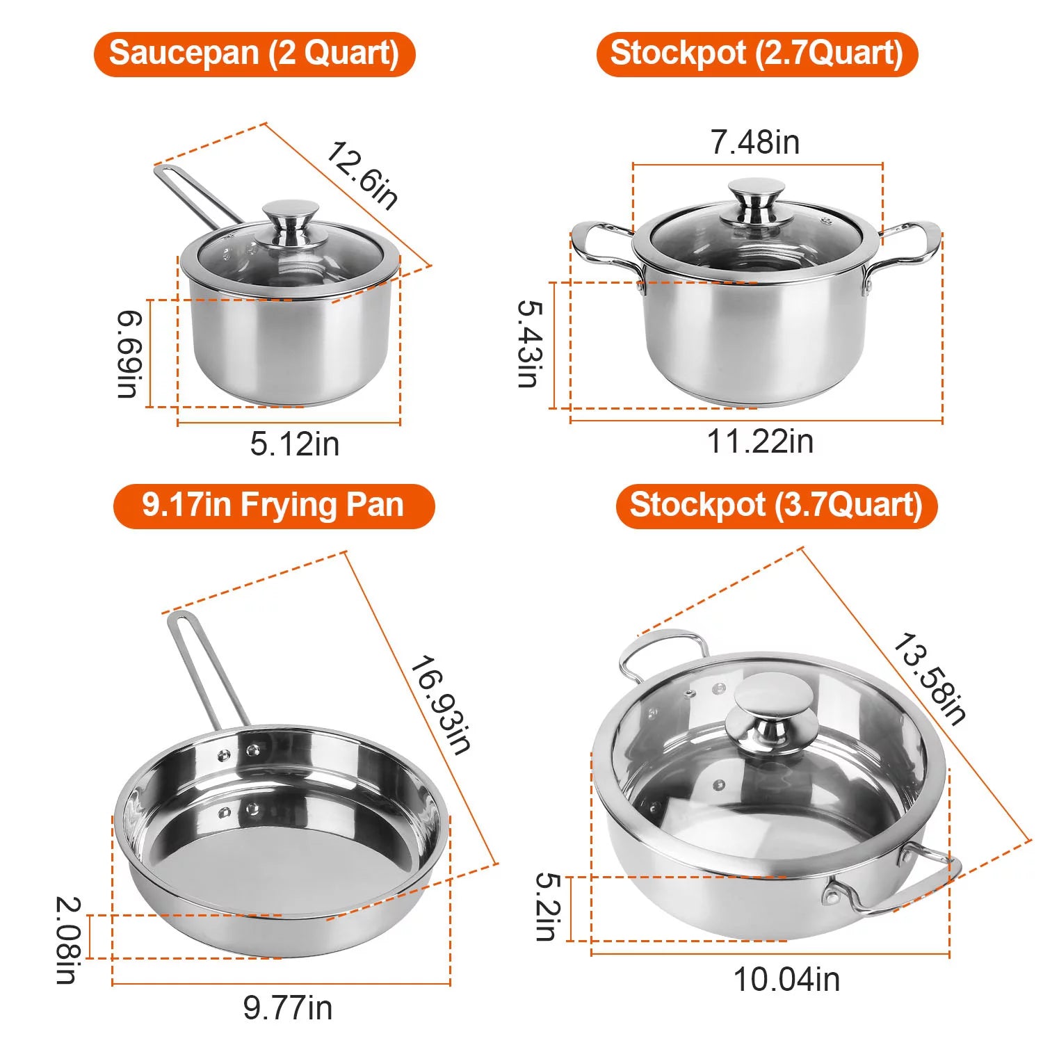Stainless Steel Cookware Set with Stockpot, Saucepan, and Frying Pan F282203