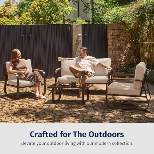 4-Piece Outdoor Patio Set with Sofa and Tempered Glass Table F97509