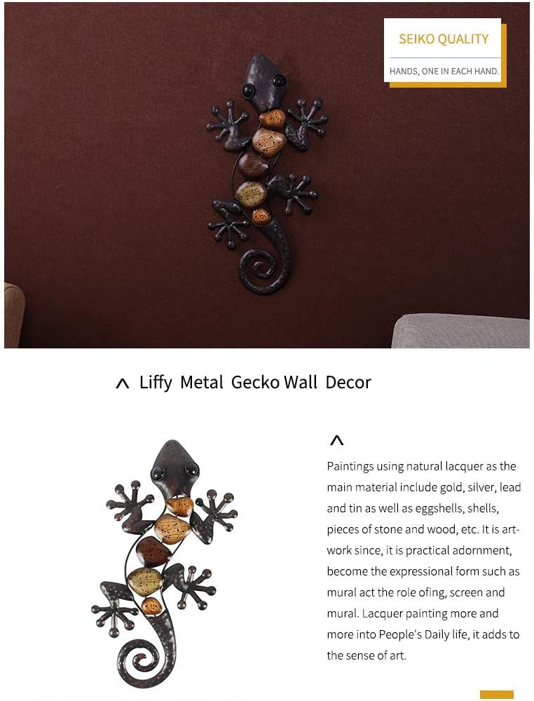 Metal Gecko Wall Decor for Garden Outdoor Statues 2 Pack C432