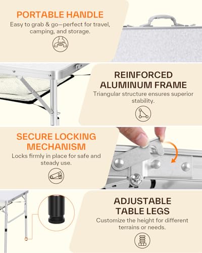 Adjustable Height Folding Camping Table with Mesh Layer Y4319