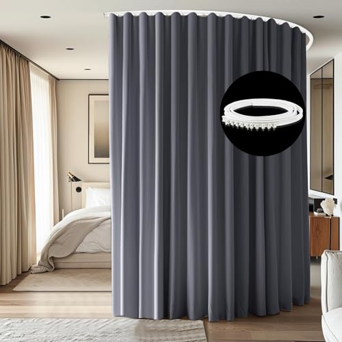 Ceiling Mounted Room Divider Curtain Track Set, Blackout Panel, White Rail, 8.3 x 7 ft K66131
