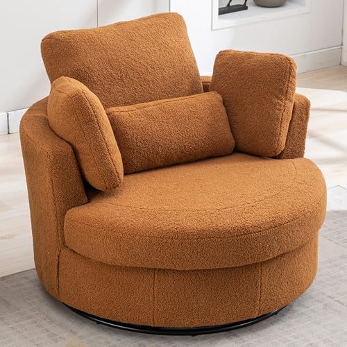 Oversized Swivel Barrel Chair with Ottoman, Chenille, Beige X252712