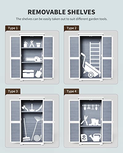 Outdoor Storage Cabinet with 3 Shelves, Double Lockable Wooden Garden Shed Z175