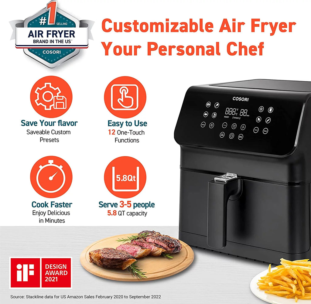 Air Fryer 5.8 QT with 12-in-1 Functions, Preheat & Keep Warm, Black S95065