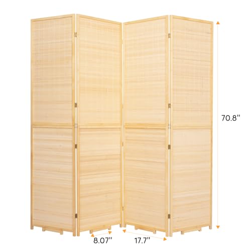 Bamboo Room Divider Folding Privacy Screen, 4 Panel, Beige T32841