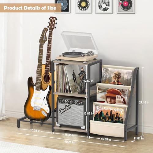 Record Player Stand with Guitar and Vinyl Storage Z518258