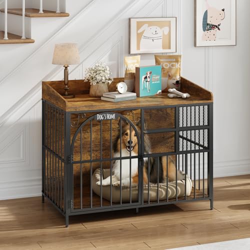Large Dog Crate Furniture with Chew-Resistant Finish, Indoor Wooden Kennel for Medium to Large Dogs M409602