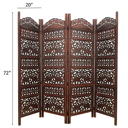 4 Panel Folding Wood Room Divider, Antique Brown, 72 x 80 L396608