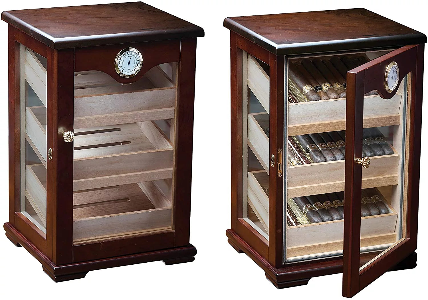 Prestige Import Group Milano Countertop Display Cigar Humidor with 4 Glass Sides & Angled Trays - Up to 125 Cigar Capacity - Finish: Dark Mahogony