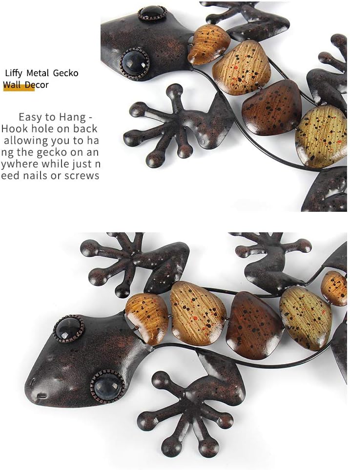 Metal Gecko Wall Decor for Garden Outdoor Statues 2 Pack C432