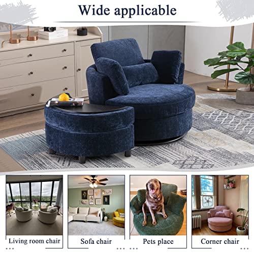 Swivel Barrel Chair with Ottoman for Living Room Bedroom, White W553228