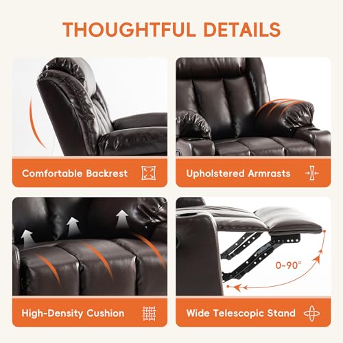 Swivel Recliner Chair for Adults with Massage and Heat, Fabric, Lime Gray B7507