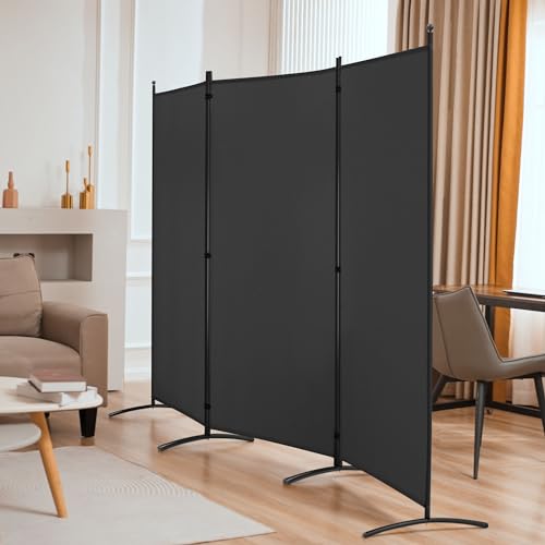 3 Panel Room Divider Folding Partition Privacy Screen, Freestanding Fabric Panel, 102" W x 71" H, Black V153