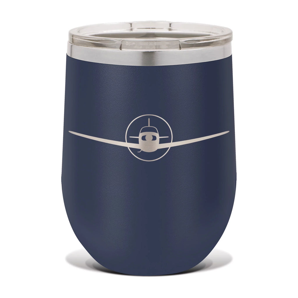 F33A Wine Tumbler 12 oz - Laser Engraved - Polar Camel - Stainess Steel - Vacuum Insulated - Double Walled - Wine Glass - Stemless - Drinkware Clear Lid - aircraft - Navy