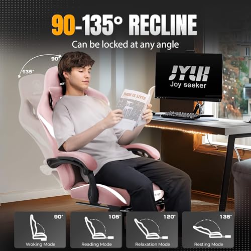 Gaming Chair Ergonomic Office Chair with Foot Rest, Breathable Fabric Computer Chair with Headrest and Lumbar Support V504535