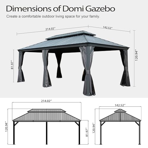 10 x 10 ft Hardtop Gazebo with Netting and Curtains, Galvanized Steel Roof for Patio and Garden X50618