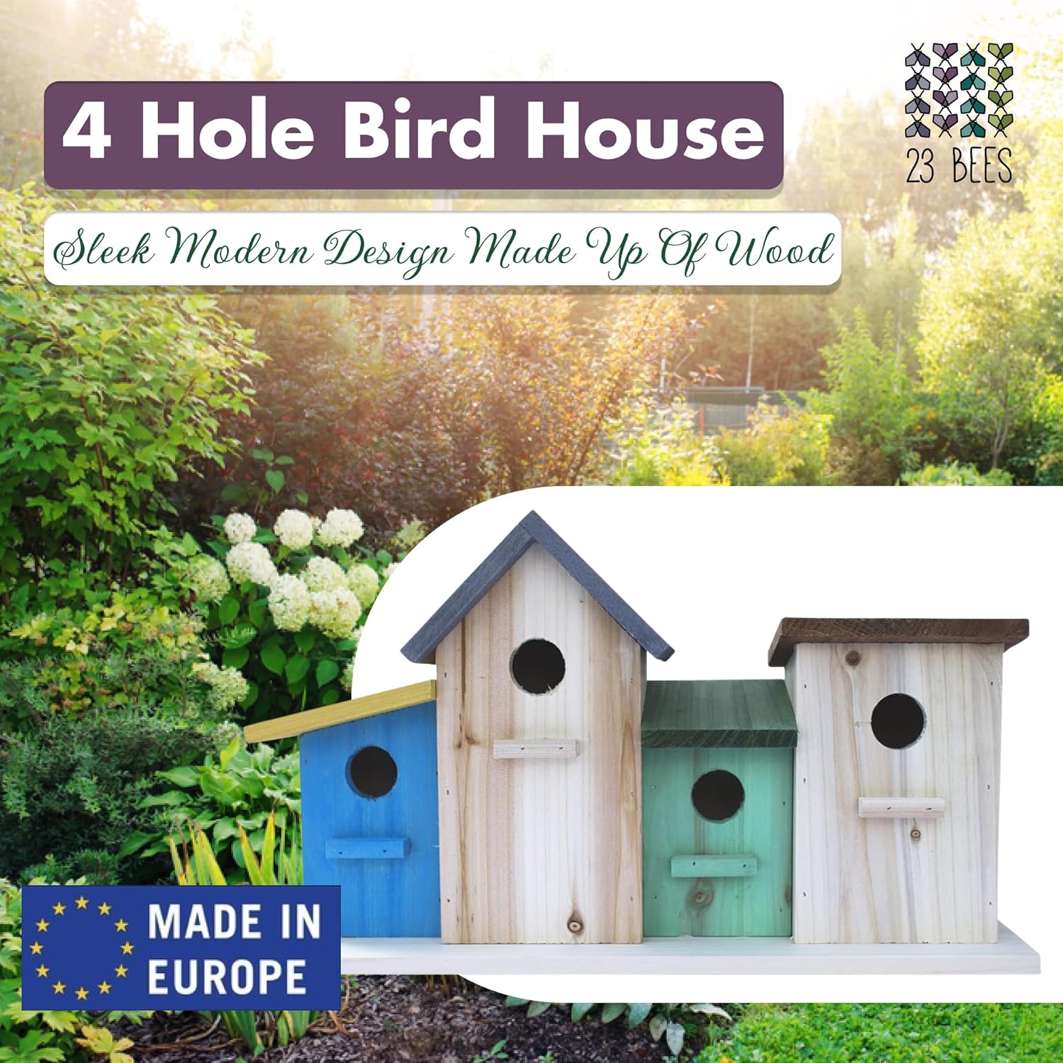 4 Hole Bird House for Outside Hanging, Decorative Feeder for Bluebirds, Wrens & Chickadees A57056