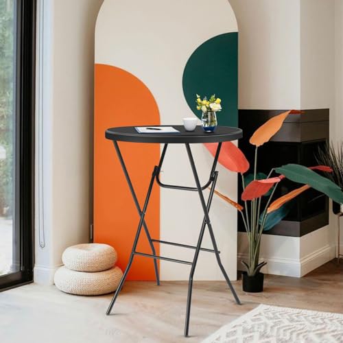 Folding Round Bar Table, HDPE Top with Gray Metal Finish, Black F15045