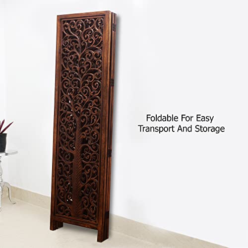 4 Panel Folding Wood Room Divider, Antique Brown, 72 x 80 L396608